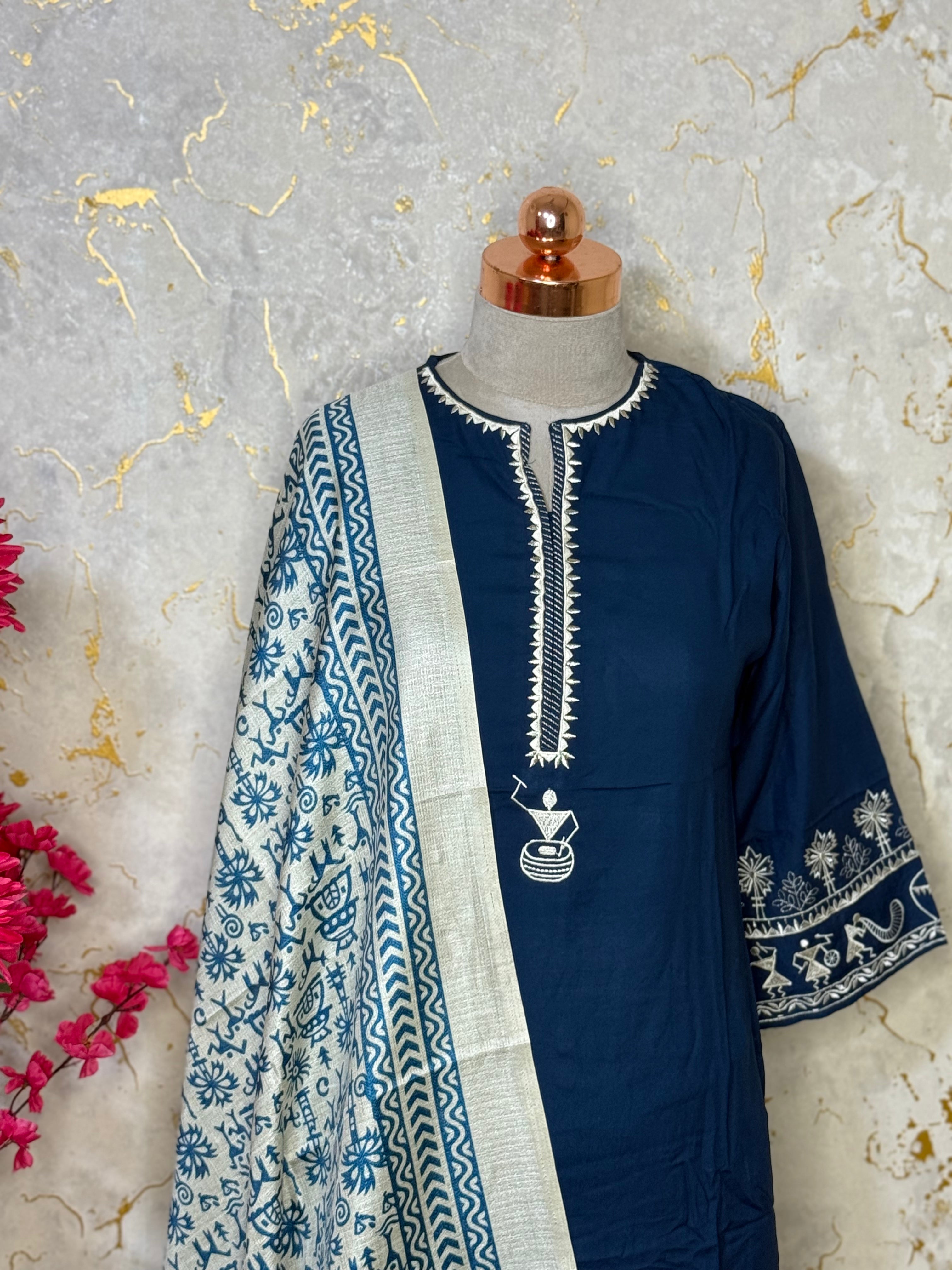 Rayon Navy Blue (Plazo Set)