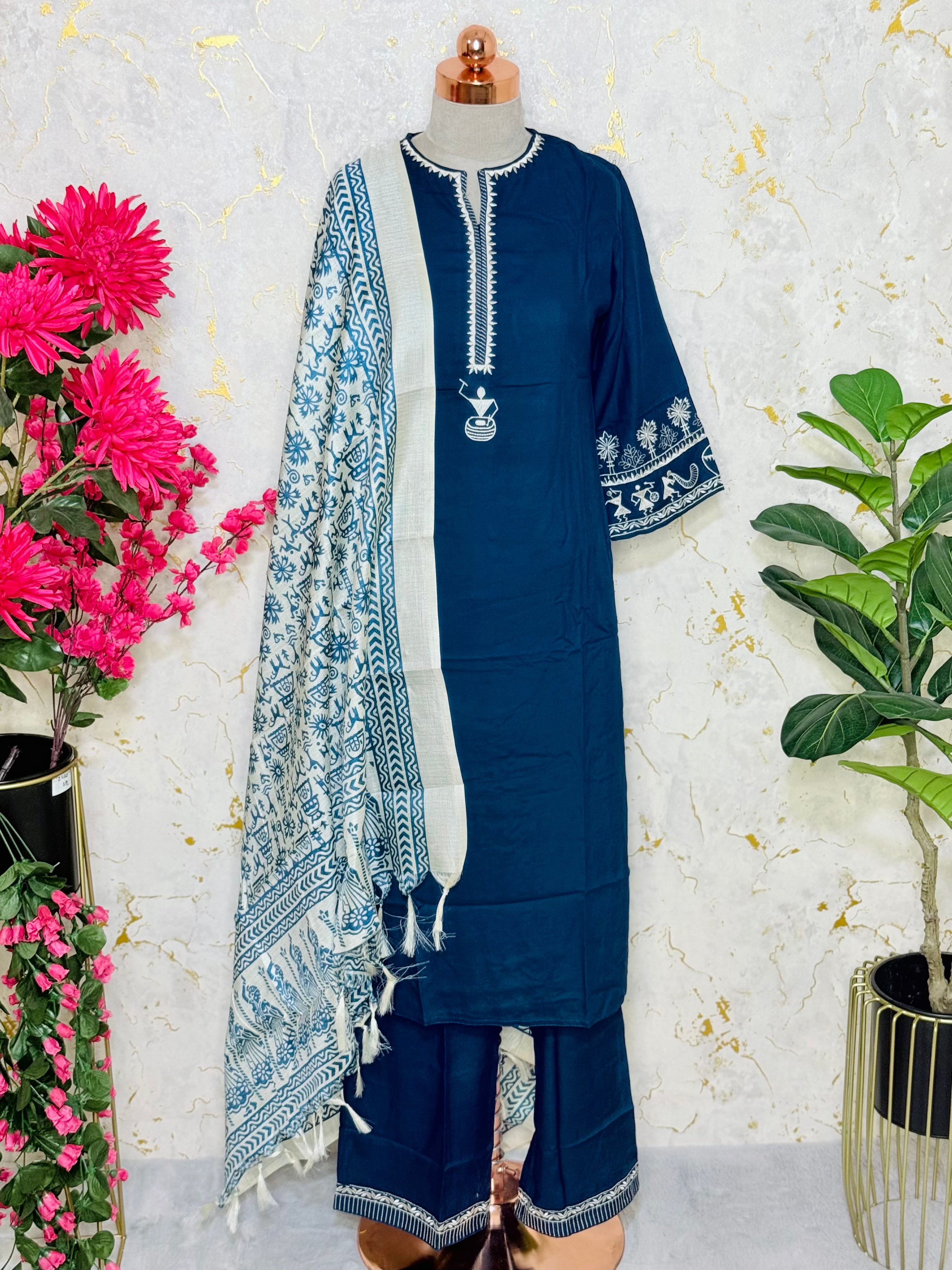 Rayon Navy Blue (Plazo Set)